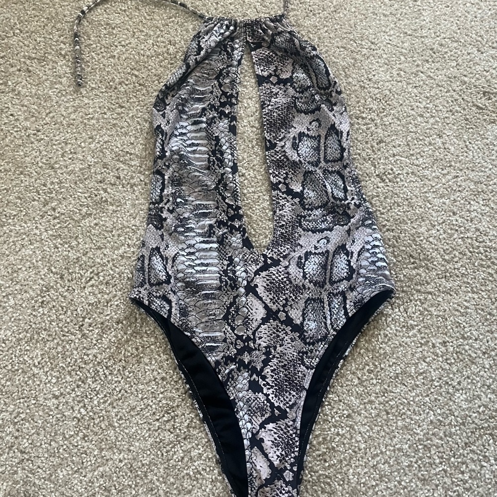 Icon Swim Snakeskin Print Halter Swimsuit (NWT)